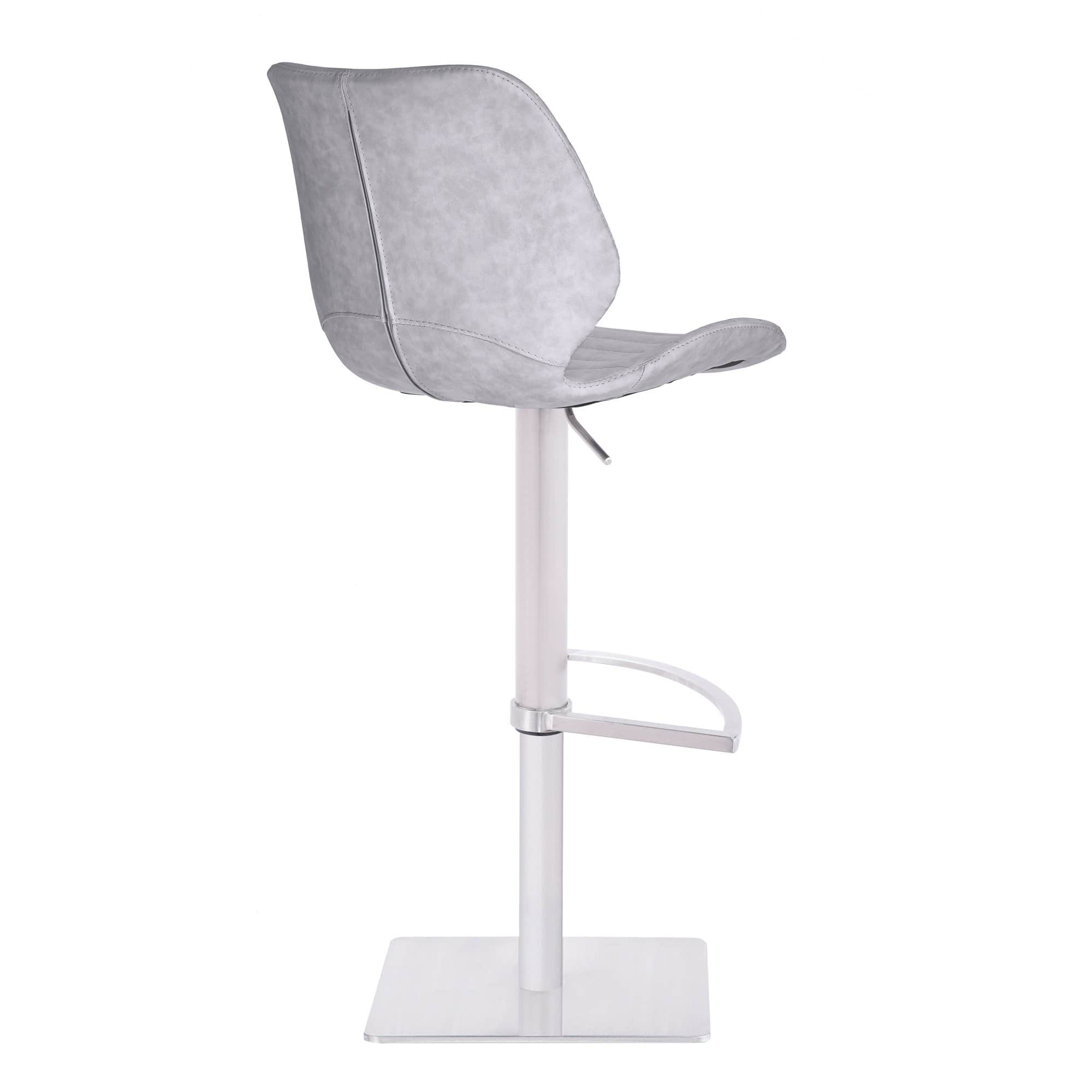 A modern bar stool with a light grey upholstered seat and backrest. The stool features a single, adj… — 3D model