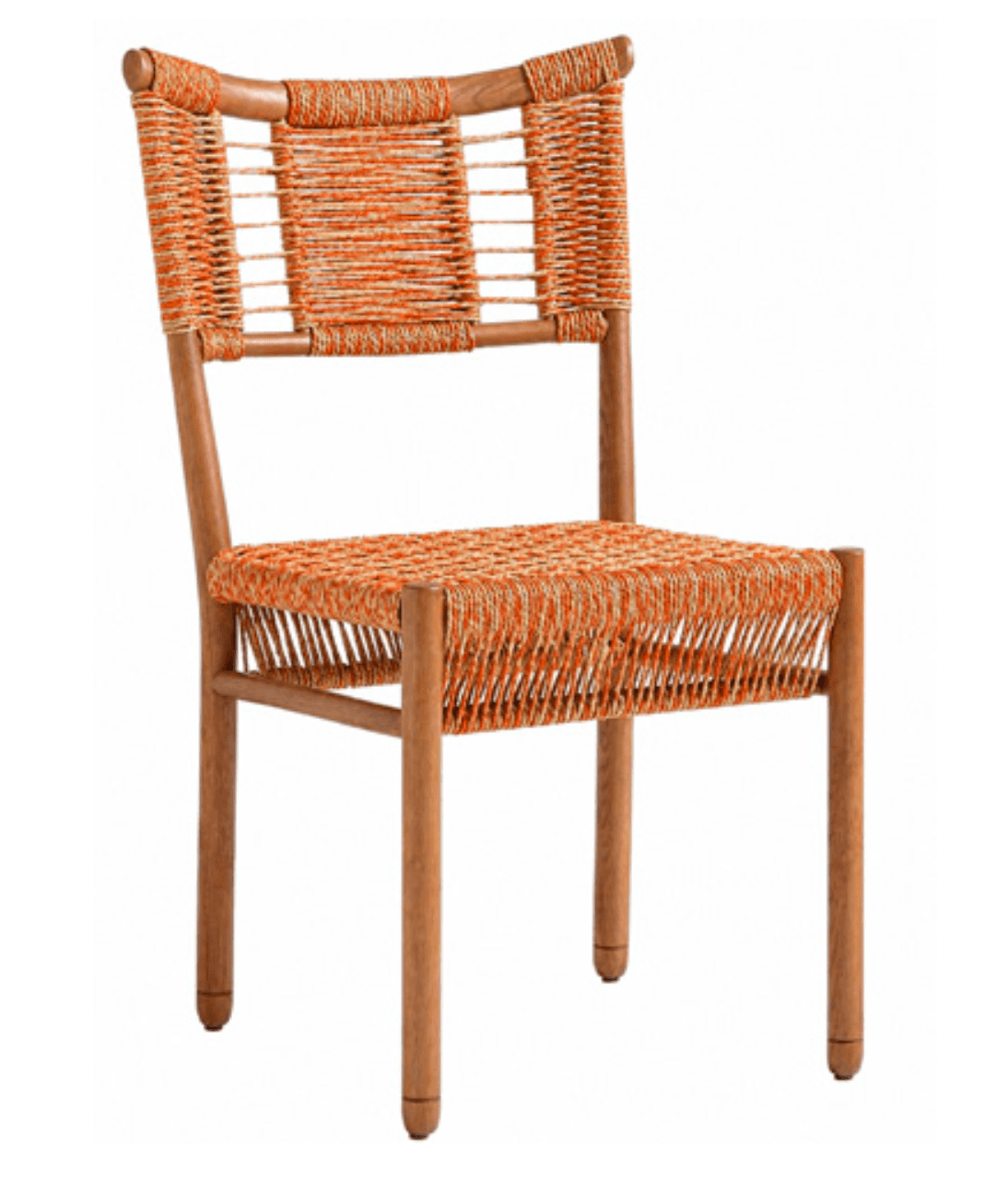 A contemporary dining chair featuring a light-toned wooden frame with a woven seat and backrest craf… — 3D model