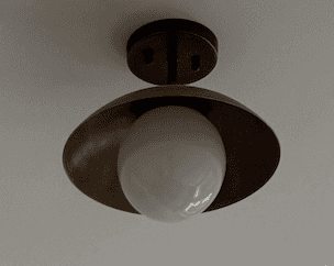 An aged brass semi-flush mount ceiling light featuring a curved, bowl-shaped brass shade that partia… — 3D model