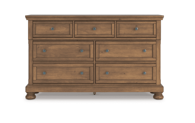 A wide dresser with seven drawers, arranged in a configuration of three drawers across the top row a… — 3D model