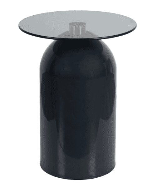 A modern side table featuring a dark gray, high-gloss cylindrical base with a bell-shaped profile, t… — 3D model