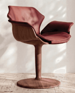 A contemporary armchair featuring a molded wooden base and stem supporting a U-shaped seat and backr… — free STL 3D model