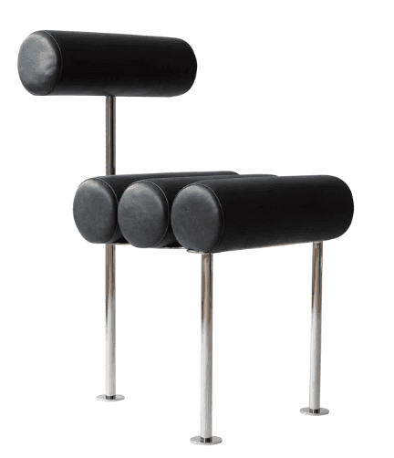 A postmodern chair featuring cylindrical bolster cushions for the seat and backrest, supported by a… — 3D model