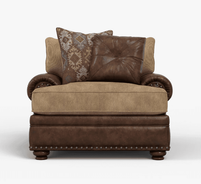 A traditional style accent chair featuring dark brown leather or faux leather upholstery on the fram… — 3D model