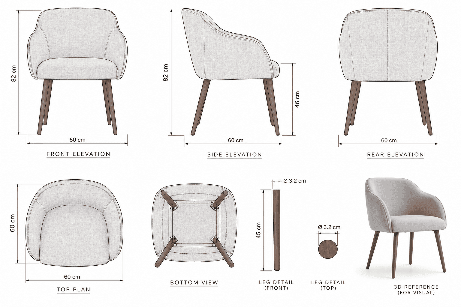 A contemporary upholstered dining armchair featuring a compact design with a rounded back and integr… — 3D model