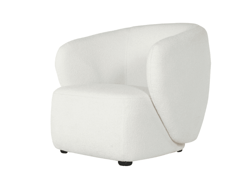 A plush, cream-colored armchair with a rounded, organic silhouette. The chair features a low profile… — free OBJ 3D model