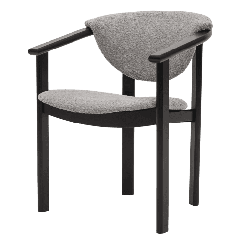 A contemporary armchair with a curved backrest and a seat upholstered in a textured light gray fabri… — free OBJ 3D model