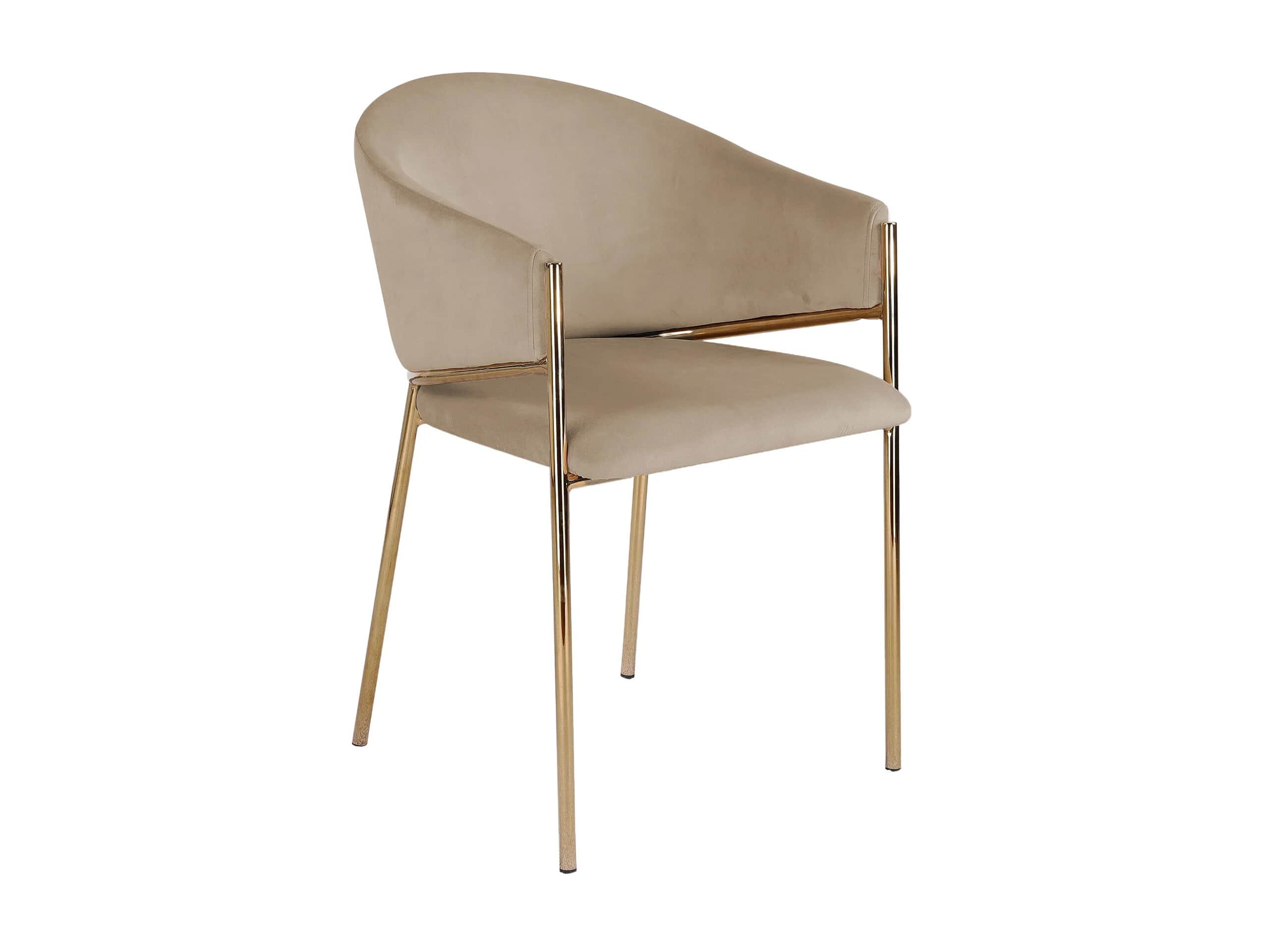 A modern armchair with a curved backrest and seat, upholstered in a soft, light brown velvet fabric.… — free OBJ 3D model