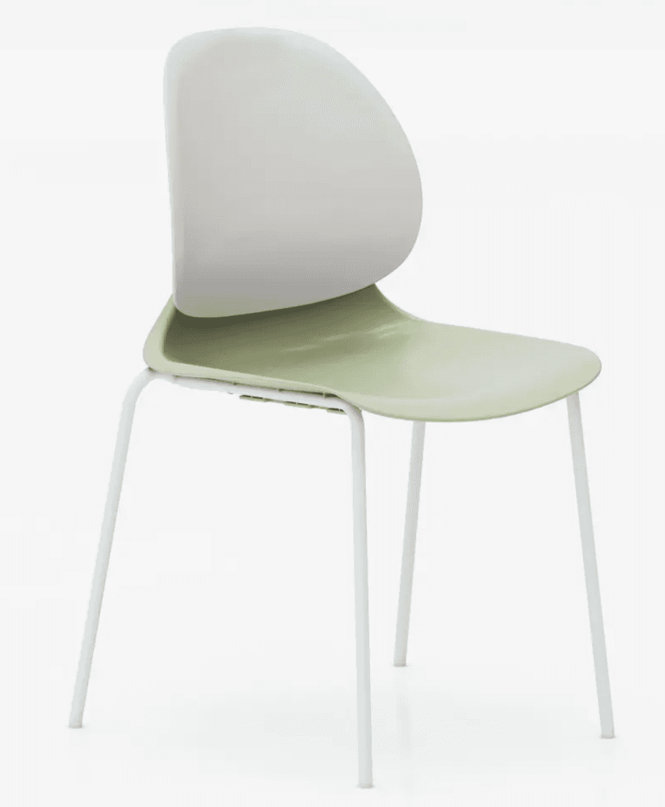 A modern dining chair with a molded seat and backrest. The seat is a light green color and the backr… — 3D model