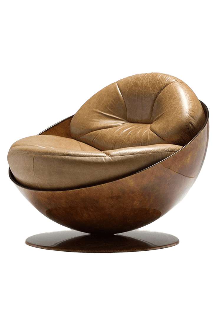 A modern armchair with a rounded, egg-like shell structure. The exterior shell appears to be made of… — 3D model