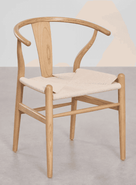 A modern dining chair with a distinctive wishbone-shaped backrest and armrests. The seat is construc… — free GLB 3D model