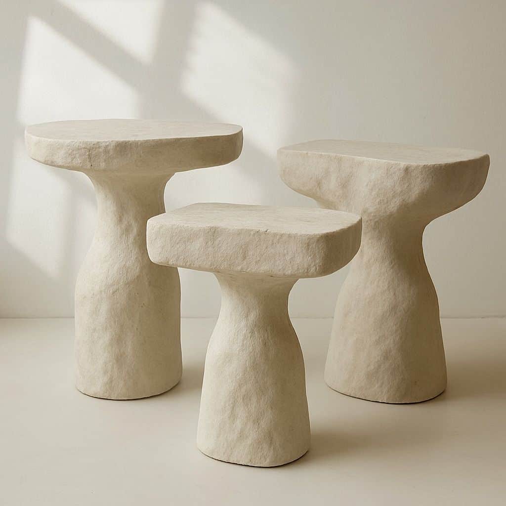 A set of three side tables with a sculptural, organic form. Each table features a distinct top shape… — free STL 3D model