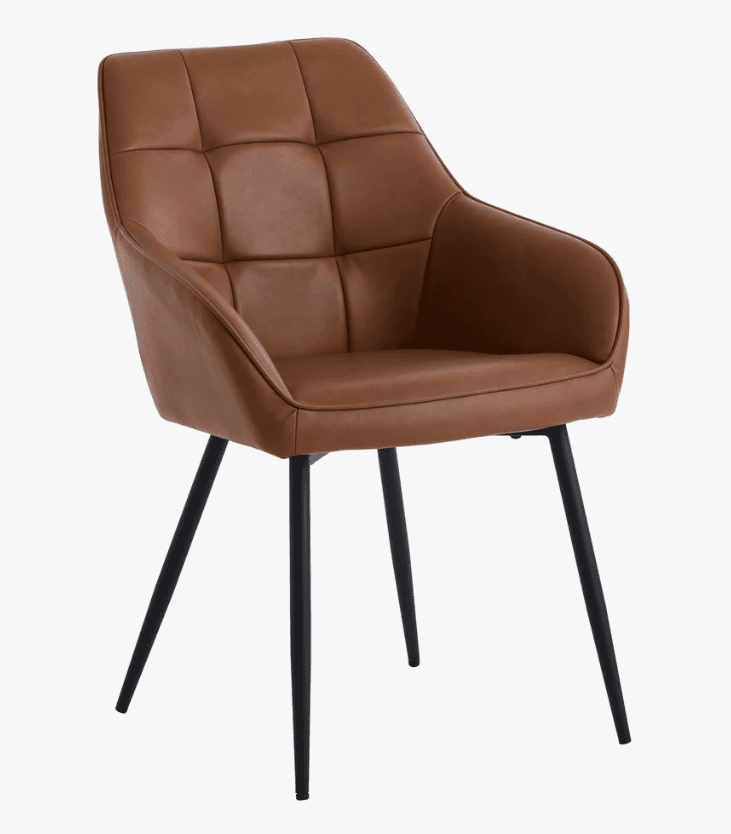 A contemporary dining chair featuring a fully upholstered seat and back in a warm caramel-colored fa… — 3D model