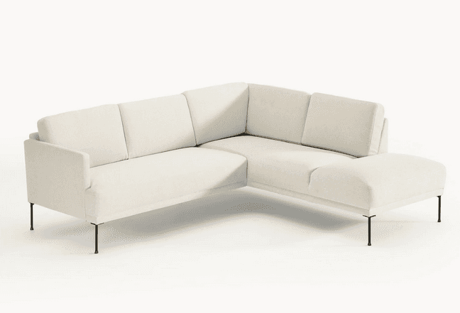 A modern sectional sofa with clean lines and a low profile. It features a light-colored, textured fa… — 3D model