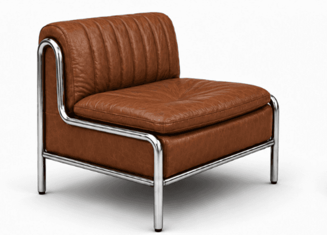 A modern lounge chair featuring a sturdy tubular chrome frame and luxurious brown leather upholstery… — free BLEND 3D model