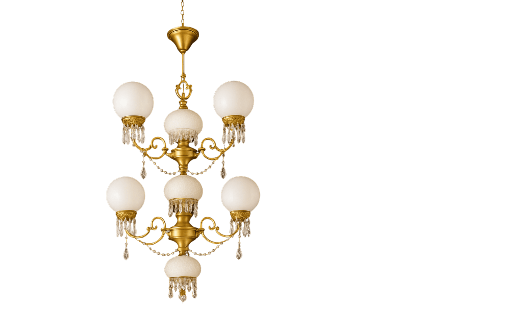 A multi-tiered chandelier with a central column and several arms extending outwards. Each arm suppor… — 3D model