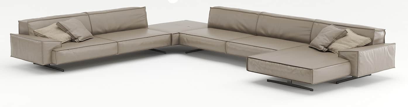 A modular sectional sofa with a low profile and clean lines. The sofa features a light beige or taup… — free GLTF 3D model