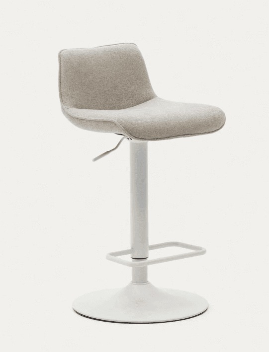 A modern bar stool with an upholstered seat and backrest, supported by a height-adjustable central c… — 3D model