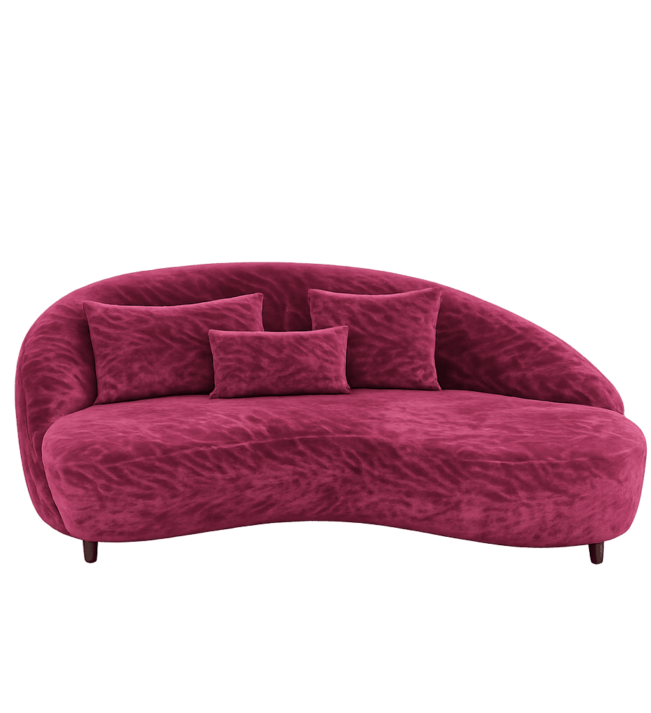 A curved sofa with a plush, textured upholstery in a deep rose or magenta color. It features a sinuo… — free GLTF 3D model