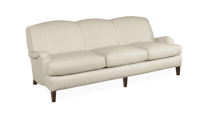 A three-seater sofa with a curved backrest and rolled arms. The sofa is upholstered in a light-color… — 3D model