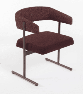 A contemporary upholstered armchair featuring a curved backrest and integrated armrests on a minimalist sled-style metal base. — 3D model
