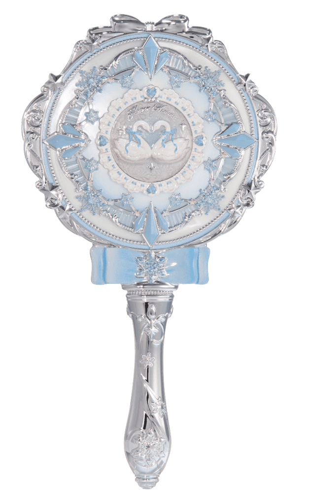 An ornate handheld mirror featuring a highly decorative silver-tone frame with rococo-inspired scrol… — 3D model