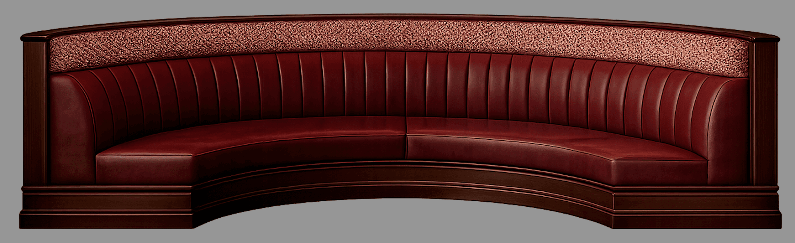 A curved booth seating unit designed for commercial or residential use. It features a deeply tufted,… — 3D model