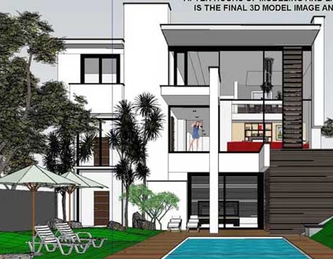 3D viewport screenshot of a contemporary house facade before AI rendering