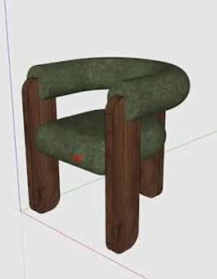 3D viewport screenshot of a bouclé accent chair before AI rendering