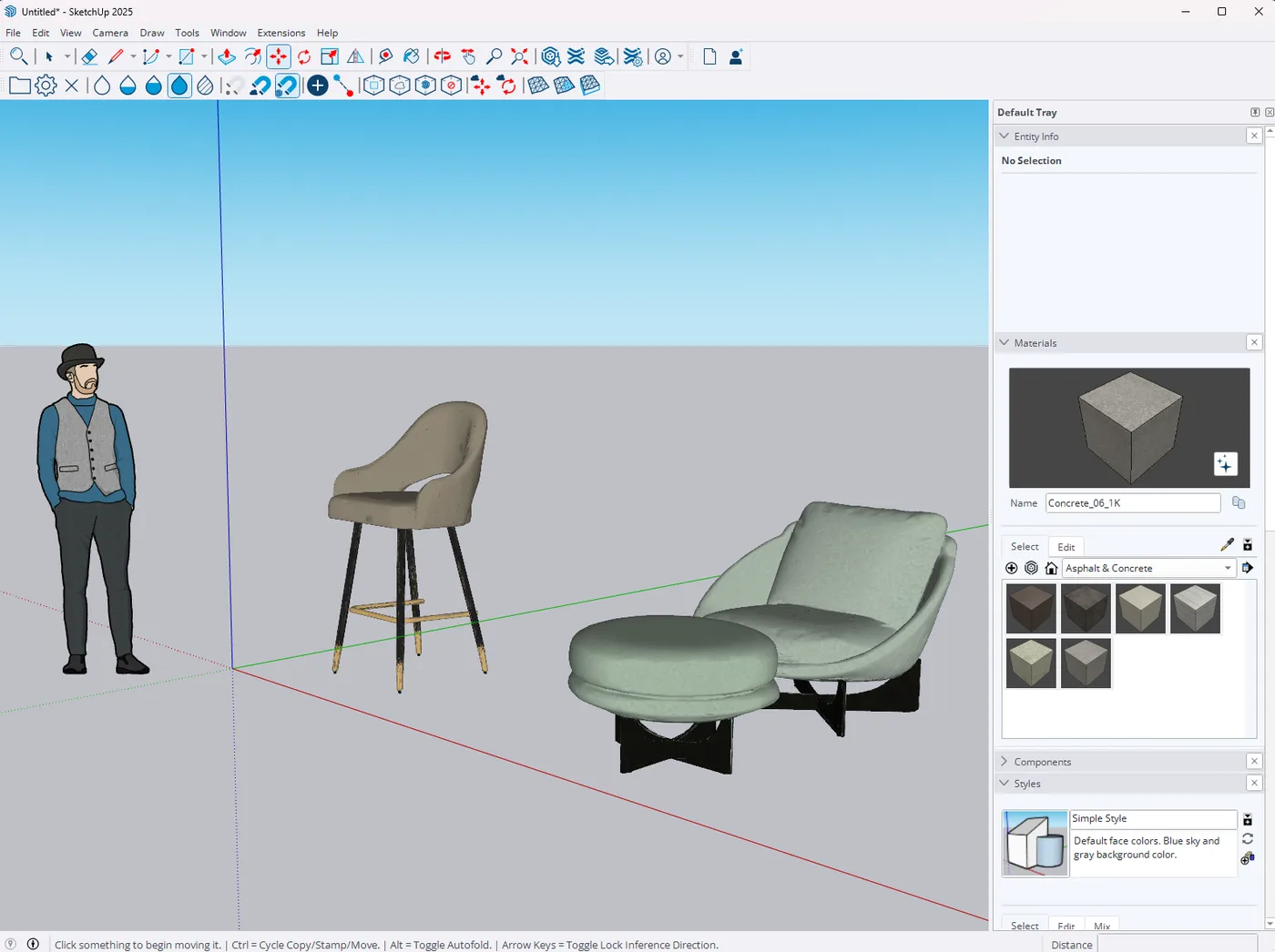 A FurniMesh-generated model open in SketchUp, showing clean, smooth, editable surfaces instead of a faceted triangle mesh