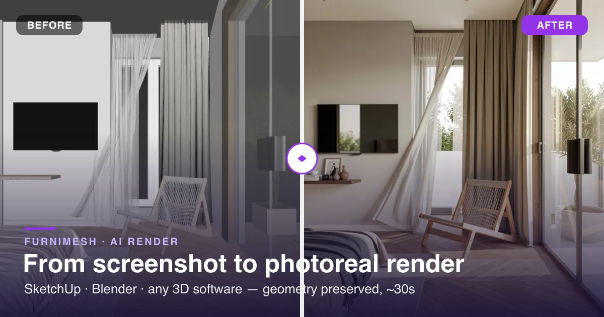 AI Render from SketchUp & Blender Screenshots in 30s | FurniMesh